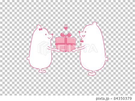 A couple of polar bears giving presents pink material A couple of polar bears giving presents pink material 84350379