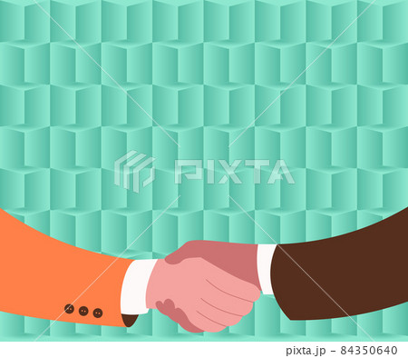 Two Men Drawing With Paper Background Shake Hands Presenting Agreement. Gentlemen Hand Shaking Doing Business And Demonstrating Understanding. 84350640