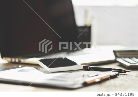 close up.the background image of the desktop in the office close up.the background image of the desktop in the office 84351199