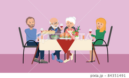 Thanksgiving dinner table and people 84351491