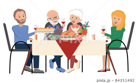 Thanksgiving dinner table and people 84351492