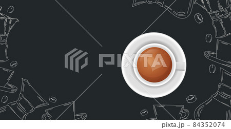 Coffee background with realistic cup of coffee - Vector 84352074