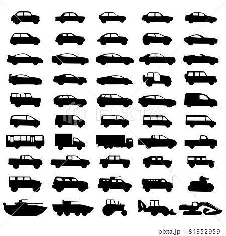 Set of black minimalistic icons of all kinds of cars. 84352959