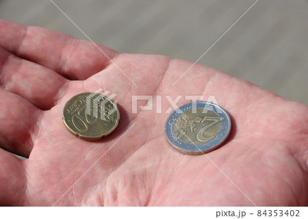 No money concept. Poor man hand begging for money. Dirty hand holding euro coins No money concept. Poor man hand begging for money. Dirty hand holding euro coins 84353402