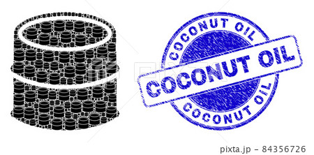 Grunge Coconut Oil Badge And Oil Barrel Recursive Composition of Self Items 84356726