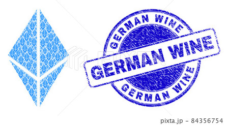 Grunge German Wine Stamp and Ethereum Crystal Fractal Collage of Self Icons 84356754