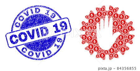 Grunge Covid 19 Watermark and Stop Hand Coronavirus Recursive Mosaic of Self Items 84356855