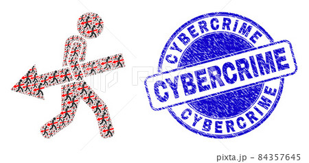 Scratched Cybercrime Badge and Arrow Delivery Man Recursive Collage of Self Items 84357645