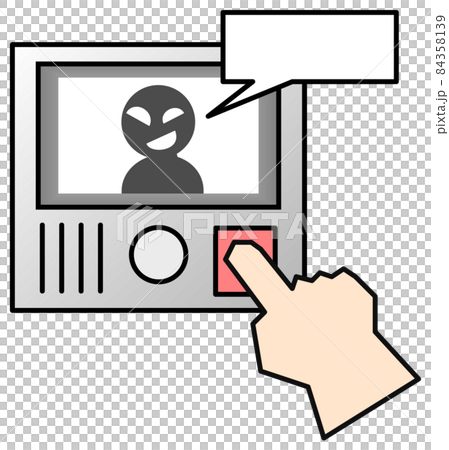 A suspicious person on the screen of an intercom with a camera A suspicious person on the screen of an intercom with a camera 84358139