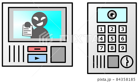 集合住宅のインターホン画面に写る怪しい人物 84358185