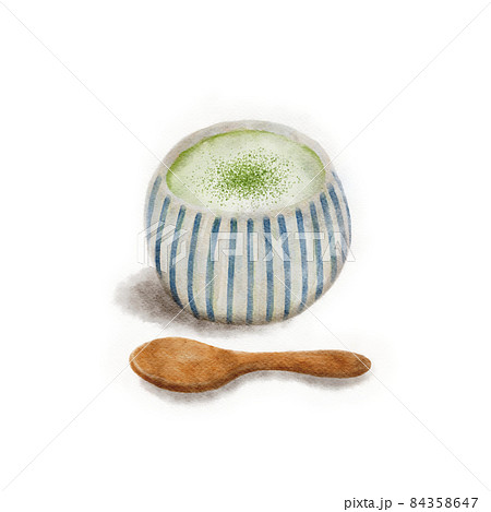 和の雰囲気で抹茶ラテ描いた水彩イラスト 和の雰囲気で抹茶ラテ描いた水彩イラスト 84358647