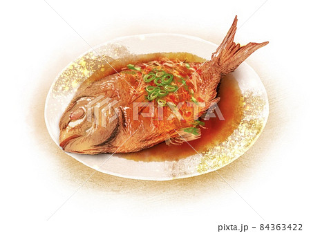 中国 春節 年年有余 魚の煮付け イラスト 84363422