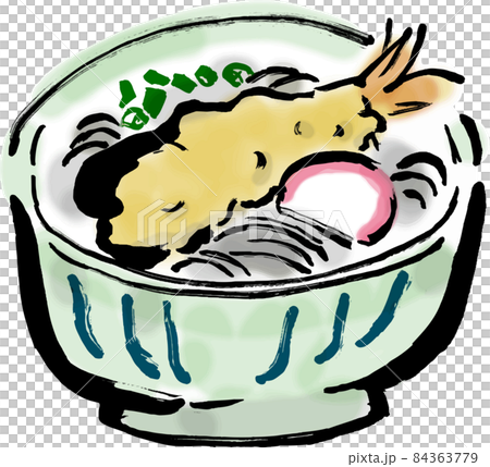 Hand-painted Japanese-style illustration of tempura soba 84363779