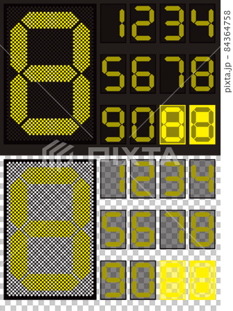 Yellow digital numbers drawn with dots / 7-segment 84364758