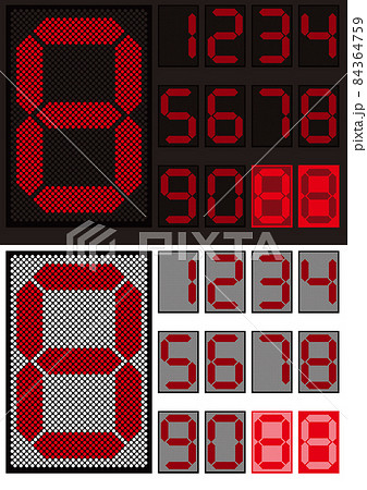 ドットで描かれた赤色のデジタル数字/7セグのイラスト素材
