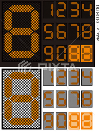 ドットで描かれた橙色のデジタル数字/7セグ 84364761