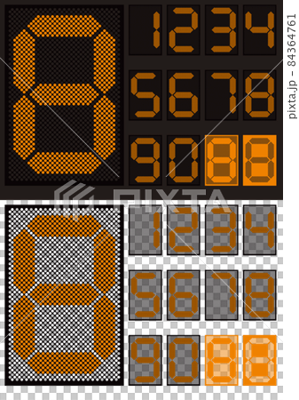ドットで描かれた橙色のデジタル数字/7セグ 84364761