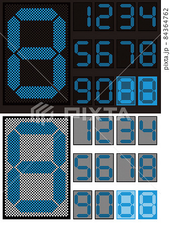ドットで描かれた青色のデジタル数字/7セグ 84364762