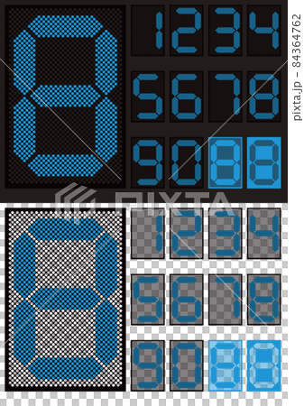 ドットで描かれた青色のデジタル数字/7セグ 84364762