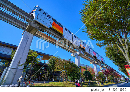 秋の東京都立川市緑町のサンサンロードと多摩モノレール 84364842