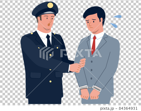 Vector illustration of a man in a suit, arrested by a police officer, handcuffed and drooling 84364931