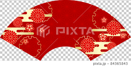 日本紙風日本花金葉雲麻葉圖案背景扇形紅色 84365843
