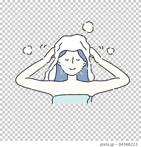 Illustration of a woman wiping her hair with a towel 84366223