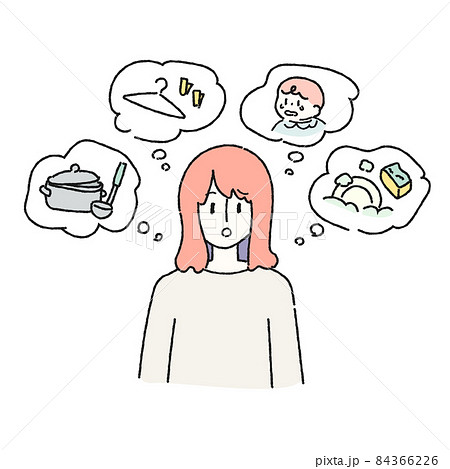 家事や育児の優先順位に悩む女性のイラストのイラスト素材 家事や育児の優先順位に悩む女性のイラストのイラスト素材