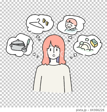 家事や育児の優先順位に悩む女性のイラストのイラスト素材 家事や育児の優先順位に悩む女性のイラストのイラスト素材