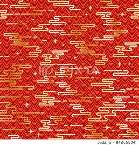 Chinese vintage cloud seamless pattern. Red background with golden sky and stars. Traditional oriental ornament. Vector Chinese vintage cloud seamless pattern. Red background with golden sky and stars. Traditional oriental ornament. Vector 84366904