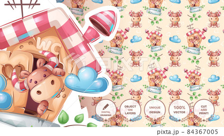 Bull in toilet - seamless pattern 84367005