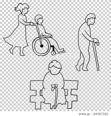 高齢者の手描き線画イラストのイラスト素材 [84367382] - PIXTA