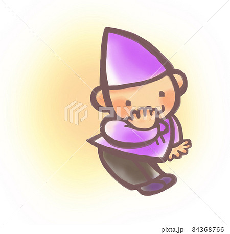 手描きふんわり紫色の小人さん　ほんわか背景あり 84368766