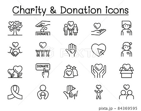 Charity & Donation icons set in thin line style Charity & Donation icons set in thin line style 84369595