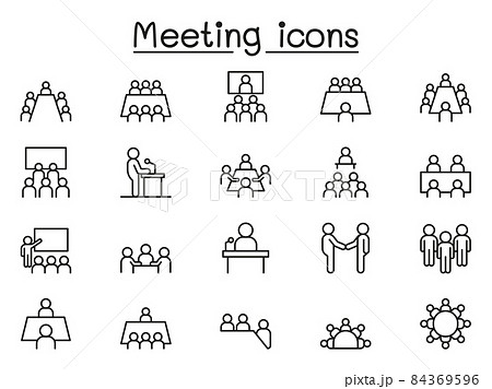 Meeting icons set in thin line style Meeting icons set in thin line style 84369596
