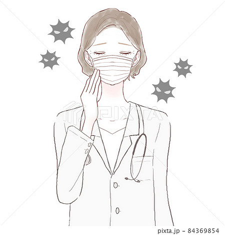 不織布マスクを着用している中年の女性医師のイラスト素材