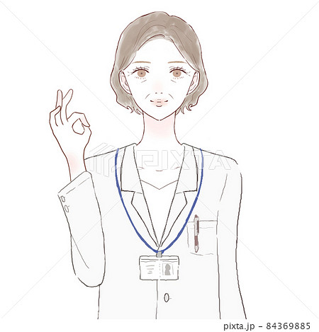 OKサインを出す中年の女性医師 OKサインを出す中年の女性医師 84369885