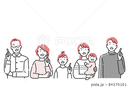人物 上を見て指をさす三世代ファミリー 84370161