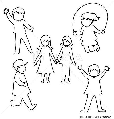 子どもたちの手描き線画イラストのイラスト素材 [84370692] - PIXTA