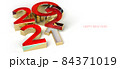 Happy New 2022 Year. Holiday illustration. 2022 golden Textured 3D numbers on white background. Gold numbers figures. Happy New Year 2022 sign. Design element for festive poster or banner design 84371019