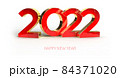 Happy New 2022 Year. Holiday illustration. 2022 golden Textured 3D numbers on white background. Gold numbers figures. Happy New Year 2022 sign. Design element for festive poster or banner design 84371020