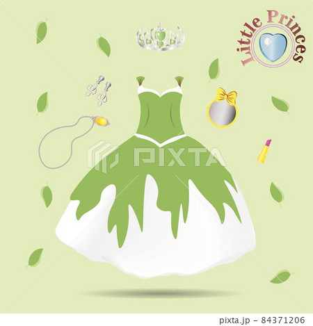 Vector fashion illustration. Beautiful wedding look. Elegant evening dress. Pattern of fashionable dress for little girls. Party clothes for babies. Baby suit. Princess. Tulle skirt 84371206