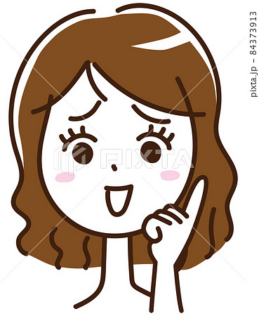 女性　顔　表情　困り顔　尋ねる　指差し 84373913
