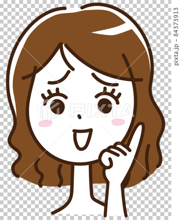 女性　顔　表情　困り顔　尋ねる　指差し 84373913