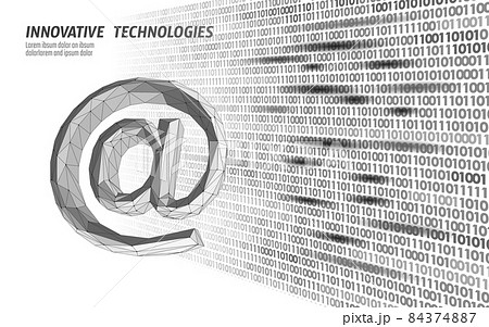 At email social media sign. Low poly 3D polygonal at symbol notification in messenger personal appeal. Online communication web message mobile mail agent vector illustration 84374887