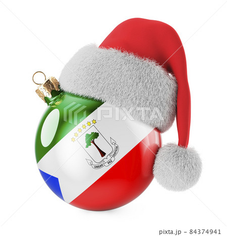 Christmas ball with Equatoguinean Guinea flag and Santa Claus hat. Christmas and New Year in Equatorial Guinea, concept. 3D rendering Christmas ball with Equatoguinean Guinea flag and Santa Claus hat. Christmas and New Year in Equatorial Guinea, concept. 3D rendering 84374941