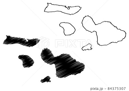 Maui County, Hawaii (U.S. county, United States of America, USA, U.S., US, archipelago) map vector illustration, scribble sketch Maui, Lanai, Molokai and Kahoolawe island map 84375307
