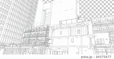 屋上駐車場から見たビル線画 屋上駐車場から見たビル線画 84375677