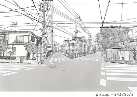 住宅街の五叉路トーン 住宅街の五叉路トーン 84375678