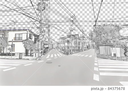 住宅街の五叉路トーン 住宅街の五叉路トーン 84375678